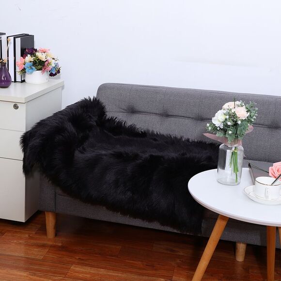 Soft Faux Fur Rug Indoor Fluffy Area Rugs Rectangle Floor Mat 2 x 3ft Black - Picture 2 of 6